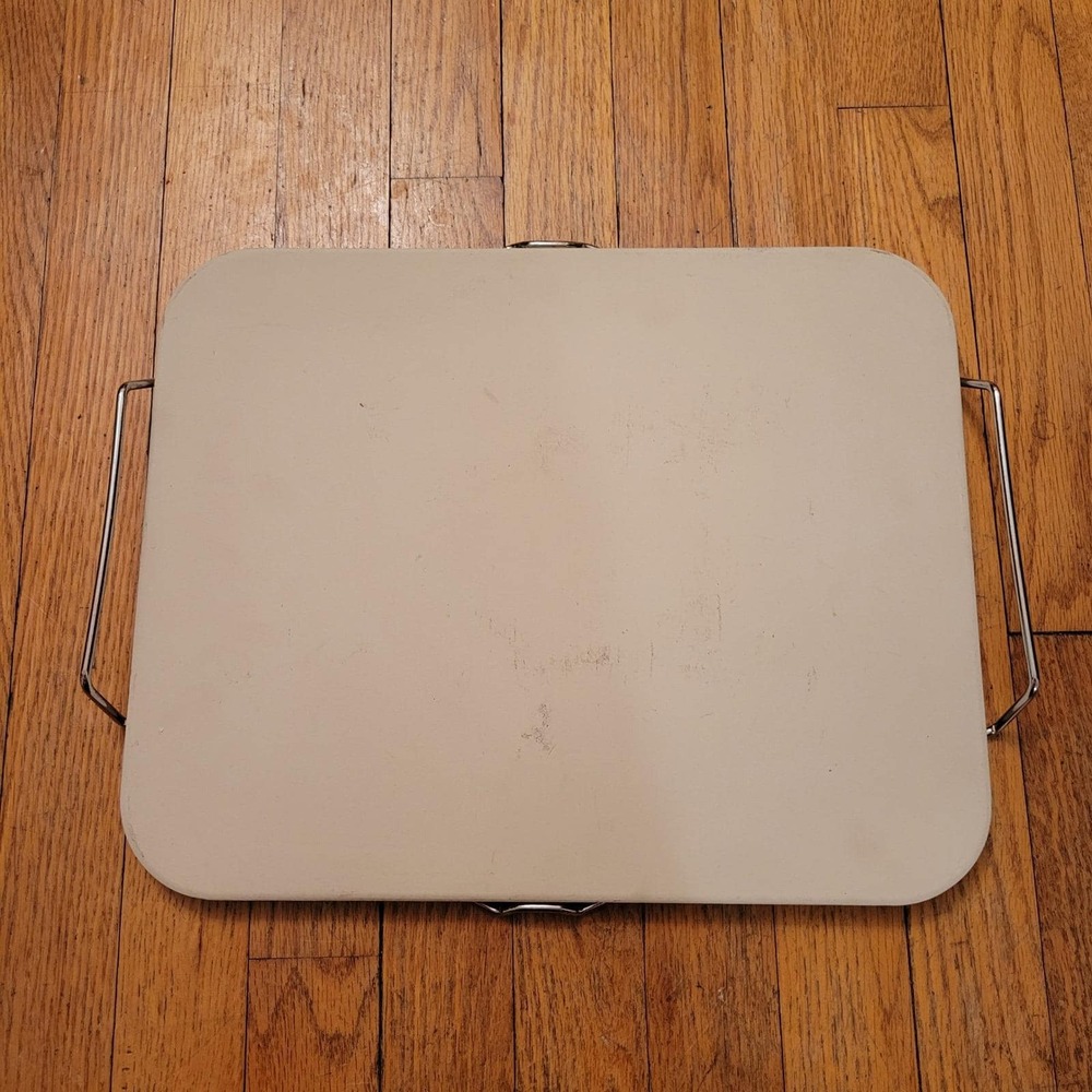 Rectangular 15x12" Pizza Baking Stoneware Metal Carrying‎ Rack Handle Homestead